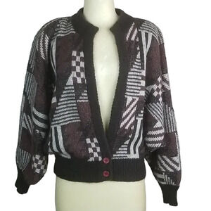 Vintage IB Diffusion Womens Mohair Cardigan Sweater Size S Wool Retro Geometric